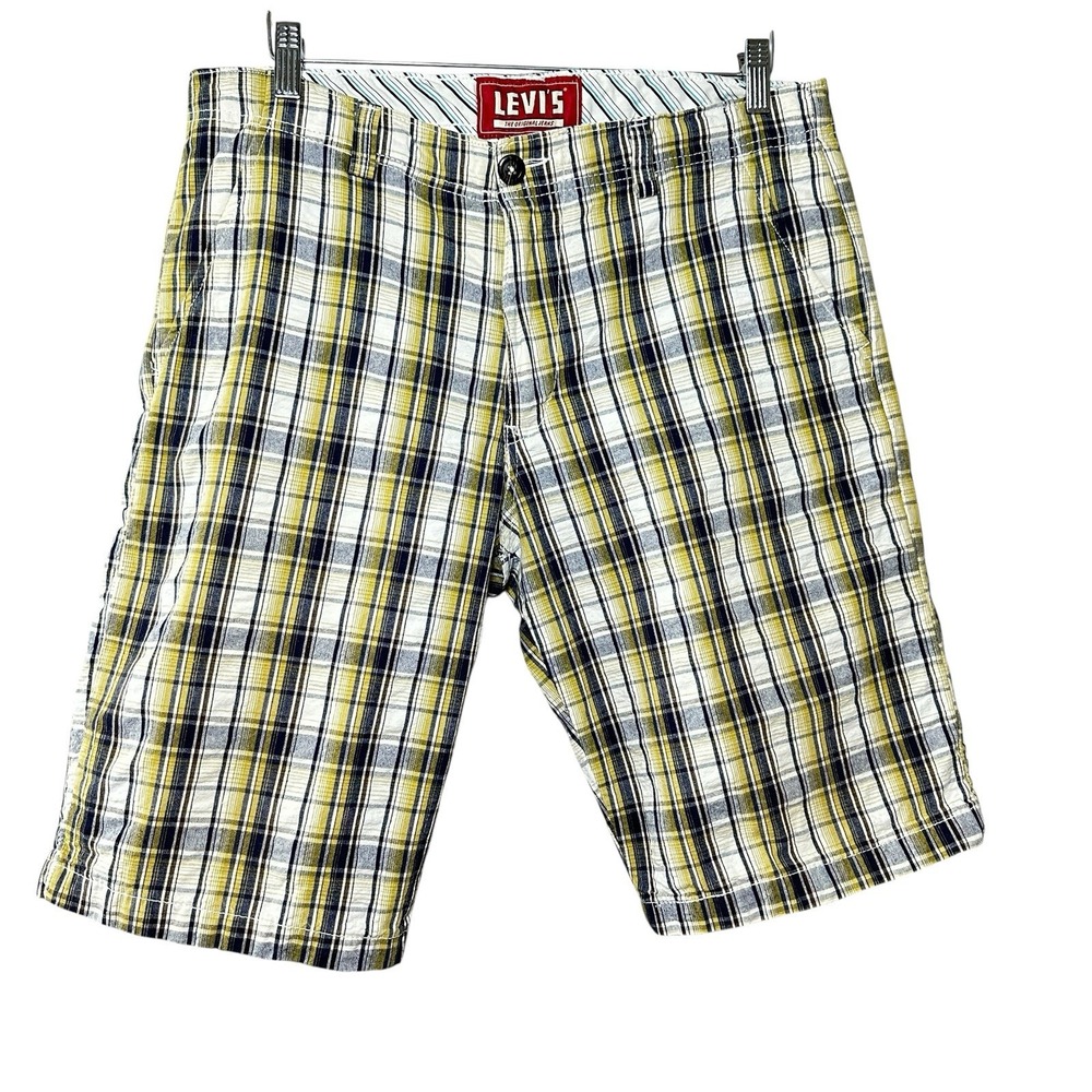 Levi's 706L‎ Yellow Blue Madras Plaid Shorts Men's 32 Preppy Cotton Summer